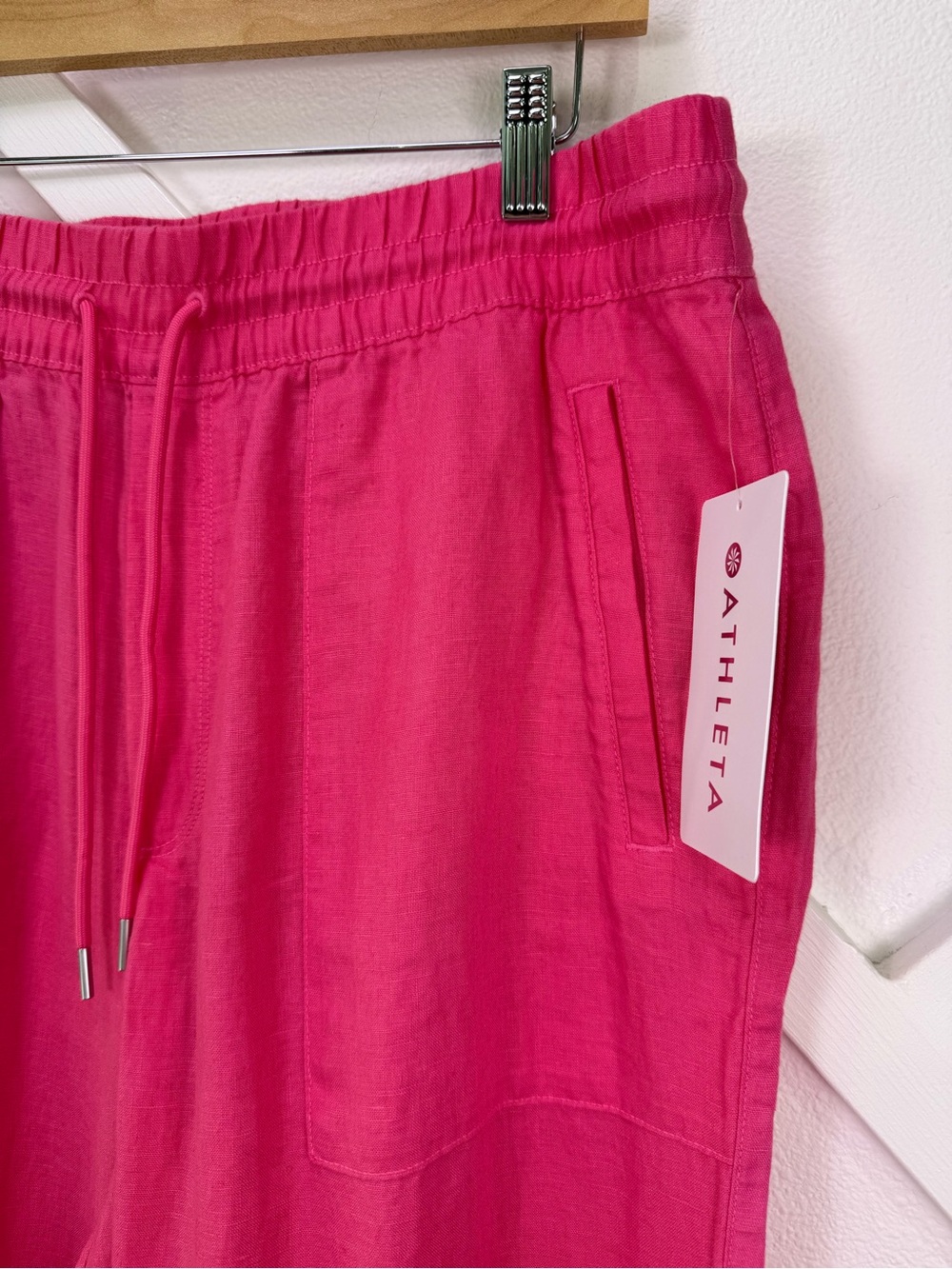 NWT Athleta Retreat Linen High Rise Wide Leg Pant Hot Pink Size Large - Picture 3 of 12